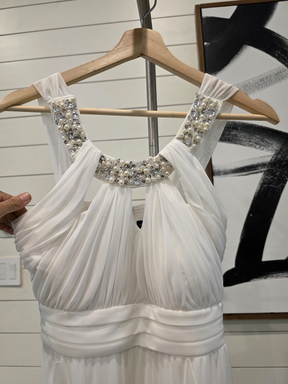 Ivory Beaded Halter Evening Gown - Picture 3 of 8